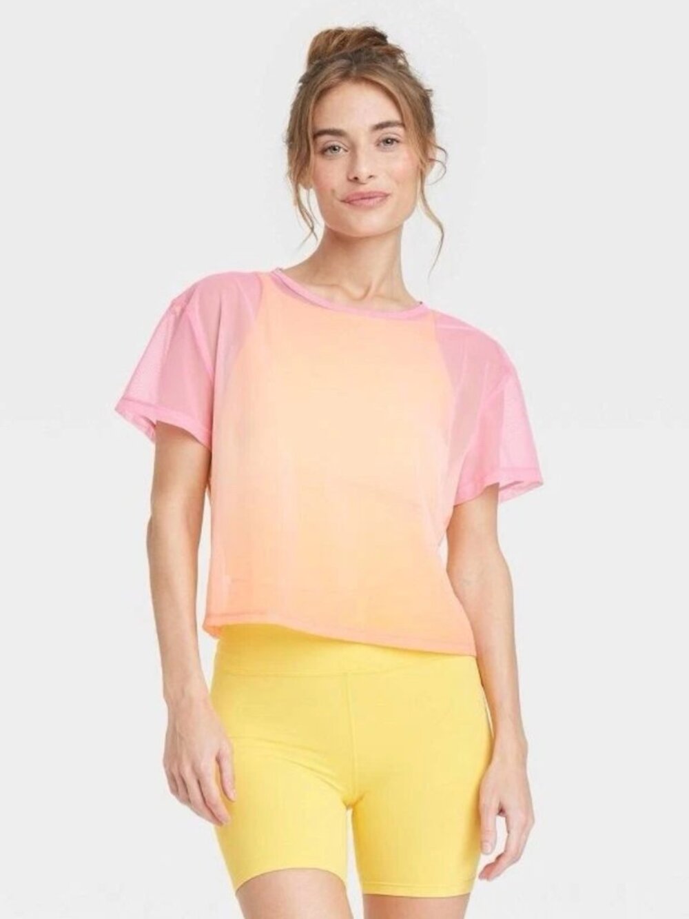 All In Motion Mesh Boxy Tee Warm Multi-Color Ombre Women's US Size L